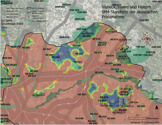 Abb. 2: Probenahmestandorte des Sondermunitionslagers Visbeck SM4 im Vergleich zu den Referenzgebieten Die Haard, Haltern und Borkenberg Karte