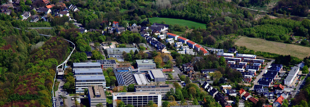 The South Campus with the H-Bahn net from above.